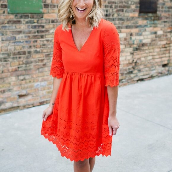 Madewell Dresses & Skirts - Madewell | Eyelet Lattice Dress in Bright Poppy - NWT